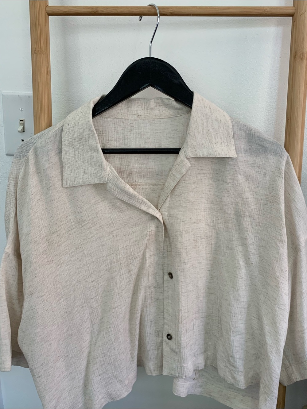 Relaxed Women's Button-Front Blouse in Light Beige